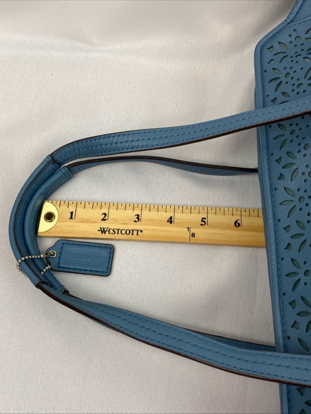 Coach Slate Blue Taylor Eyelet Leather 2 Handle Satchel F27391 Handbag Purse - Picture 10 of 15